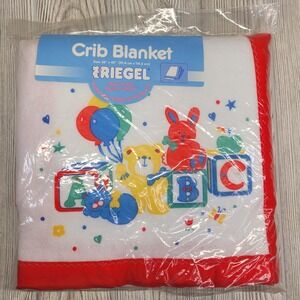 Riegel Crib Blanket ABC Blocks Animals Balloons Kitten Teddy Bear Bunny Red Trim